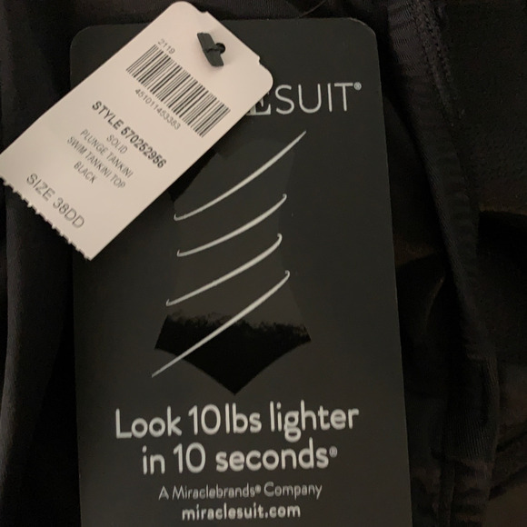 Miraclesuit Top NWT Women's Size 38DD Black Solid Plunge Tankini SwimTop - Picture 4 of 8